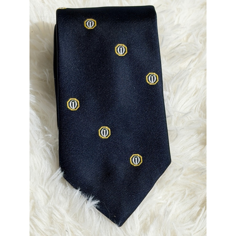 Frame Tie Navy Blue One Size Mens Geometric Logo Pattern Formal Accessory